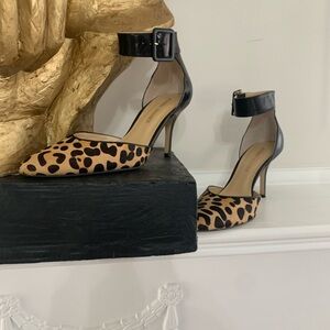 Audrey Brooke Brown and Black Leopard Print Heels with Ankle Strap